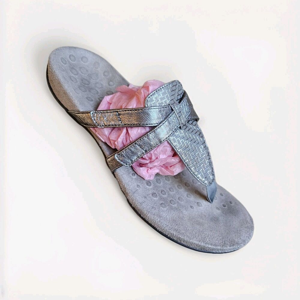 Vionic Size 10 Karley Silver Metallic Flip-flop Sandals Summer Comfort